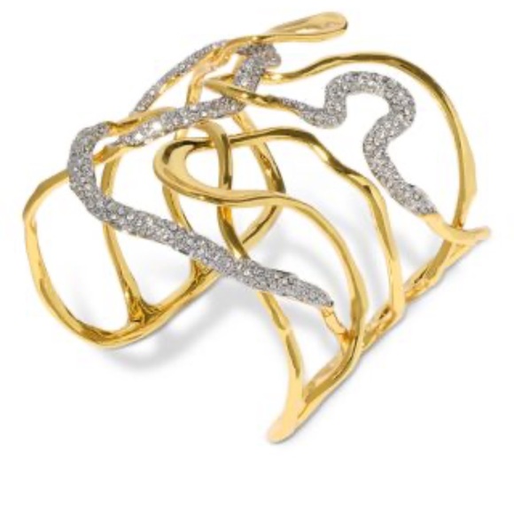 NWOT Alexis Bittar Gold and Crystal Openwork Sculptural Cuff Bracelet - Picture 2 of 9